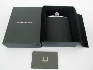 Alfred Dunhill Chassis Black Leather& Stainless Steel Hip Flask 6oz Boxed