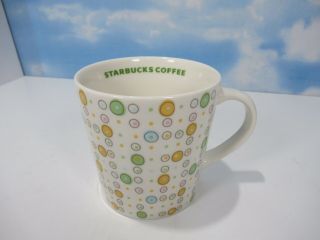 Starbucks 2005 Large 16 Oz White Mug Cup With Pastel Circles & Dots Fast Ship