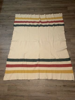 Pendleton? Hudson Bay? Vintage Wool Striped Blanket 62x84 Red Yellow Green White