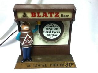 Blatz Beer Sign Lighted Back Bar Cast Iron Statue Barrel Guy Margue Light Metal