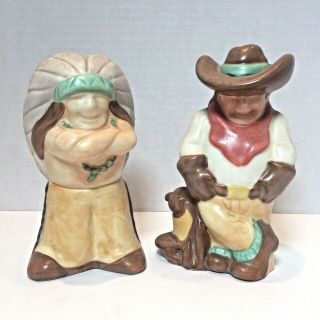 Vintage Treasure Craft Cowboy And Indian Salt & Pepper Shakers Ceramic Western
