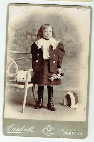 Victorian Cabinet Photo Small Child Holding Flowers Preston Photographer