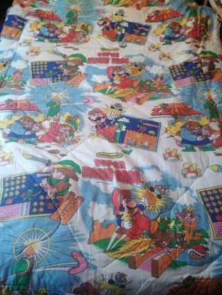 Vintage 1988 Nintendo Mario Bros / Zelda Twin Complete Bed Sheet Set