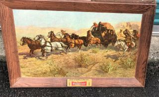 Anheuser - Busch Budweiser Litho Print Attack On The Overland Stage 1860 30”x20”