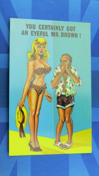 Risque Comic Postcard 1960s Big Boobs Bikini Blonde Innuendo Double Entendre