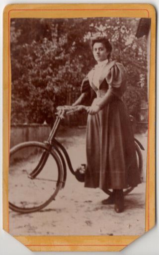 Cdv Photo Woman With Early Bicycle Bike Victorian Fashion