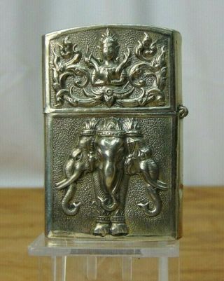 Vintage Siam Sterling Silver Lighter With Zippo Insert Goddess/elephant