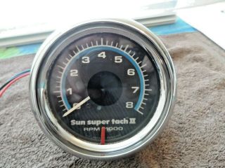 Vintage Sun Tach Ii 8000 8k Rpm Blue Line Tachometer Looks