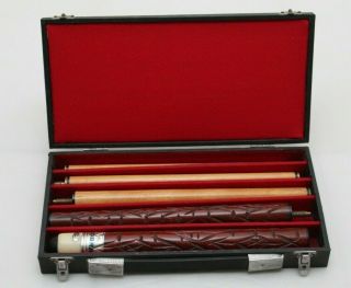 Vintage 5 Piece Hand Carved Pool Cue Billiard Stick In Hard Carrying Case Vgc