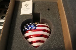 Christopher Radko American Flag Brave Heart Usa Patriotic Glass Ornament Large N