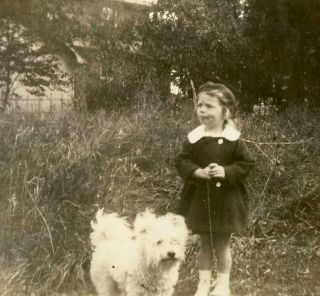 Kj48 Vtg Photo Girl In Dress Coat With Scruffy Dog " Spot " C 1935