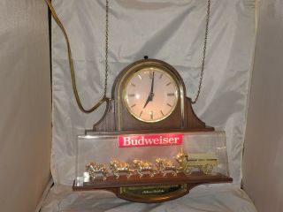 Vintage Budweiser Clydesdale Team Bar Light With Clock 1982 Work Perfect Orginal
