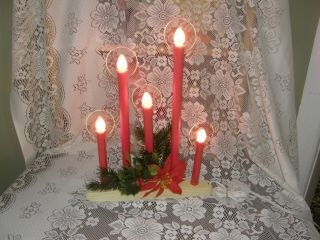 Vtg 5 Light Red Drip Christmas Candles Candolier Candelabra With Halos