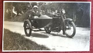 Antique Vintage Photo Woman In Sidecar Motorcycle Black And White