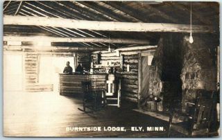 Ely,  Minnesota Rppc Real Photo Postcard " Burntside Lodge " Lobby View 1922 Cancel