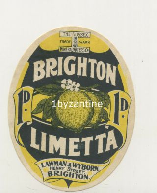 Brighton Label Bottle Sussex Mineral Water Co Limetta Lawman & Wyborn 1900