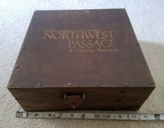 Vtg Old Wood Box Case Metal Rivet Hinge 10 By 4 " Northwest Passage Alaska Art Ak
