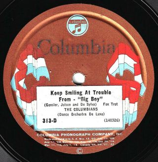 Columbia 313 - D: Columbians - " Keep Smiling At Trouble " & " Tokio Blues " E/e,