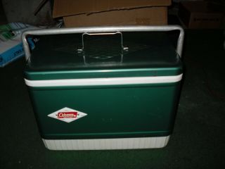 Vintage Coleman Diamond Logo Green Metal Camping Cooler Ice Chest Carry Size