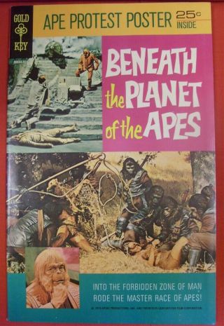 Beneath Planet Of The Apes Gold Key Comic W/ape Protest Poster Apjac 1970 Vf,