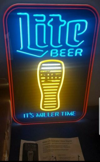 (l@@k) Miller Lite Beer Light Up Sign Motion Moving Pilsner Glass Bar