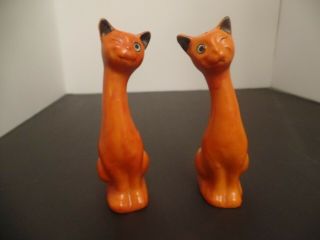 Vintage Set Winking Kitty Cats Salt & Pepper Shakers Siamese Orange Hand Painted