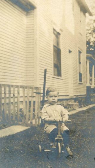 Mt132 Vtg Photo Boy On His Tricycle C Early 1900 