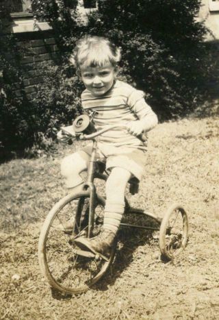 K736 Vtg Photo Boy Joy On A Trike,  Elkhart In C 1930