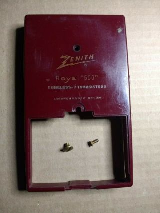 C 1956 Maroon Zenith Royal 500 Transistor Radio Back Covers & Screws