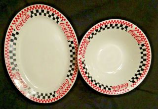 1996 Coca Cola Dinnerware Gibson 13” Platter And 10”serving Bowl Collectible