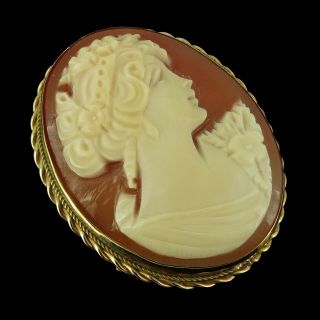 Vintage 9ct Gold Cameo Brooch Pendant 32 X 26mm
