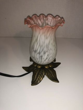 Vintage Andrea By Sadek Ornate Brass Table Night Lamp Pink Glass Fluted Shade