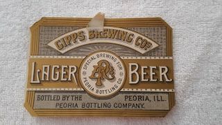 Pre - Pro Gipps Brewing Co.  Lager Beer Label Peoria Illinois