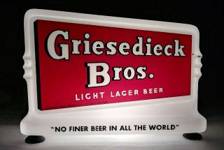 Old Griesedieck Bros.  Beer Art Deco Lighted Back Bar Display Sign St Louis Mo