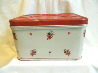 Vintage National Can Co Bread Box Red Tulip Flower Design