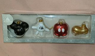 Disney Parks Mickey Mouse Parts Glitter Ornament Set Of 4.