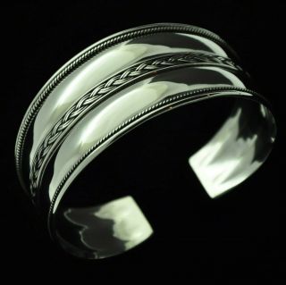 Vintage Boho Suarti Style Design Cuff Bracelet In Solid 925 Sterling Silver