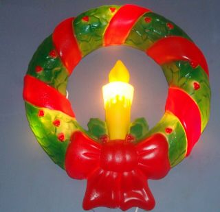 Empire Blow Mold Lighted Christmas Wreath With Candle Outdoor Decor Vintage