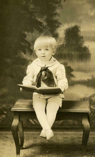 Yn162 Vtg Photo Rppc Boy Reading Book C Early 1900 