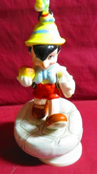 Vintage Schmid Disney Ceramic Music Box,  Pinocchio,  " Give A Little Whistle "