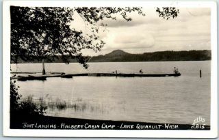 Lake Quinault Wa Rppc Postcard Boat Landing Halbert Cabin Camp Ellis Photo 2815