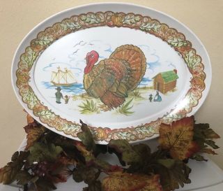 Thanksgiving Brookpark Large Melamine Turkey Platter 21.  5”x15 " Pilgrim Mayflower