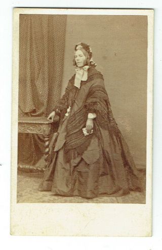 Victorian Cdv Photo Lady Long Dress Shawl Kensington London Photographer