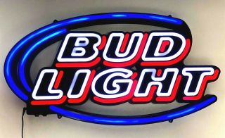 Orig Budweiser Beer Bud Light Up Neon Bar Sign Red White Blue Man Cave Game Room