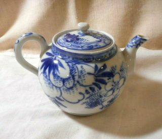 Vintage Porcelain White & Blue Floral Teapot