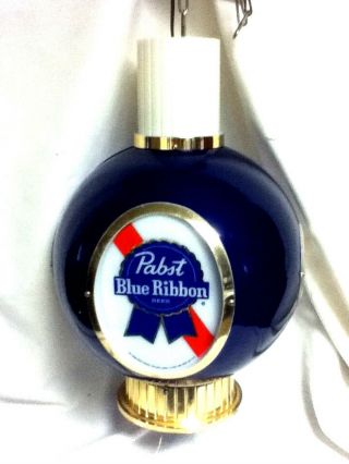 Pabst Blue Ribbon Lighted Beer Sign Globe Hanging Chandelier Bar Light 1979 Im3