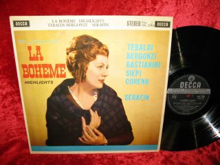 1960 Uk Nm Sxl 2248 Ed1 Wbg Stereo Puccini La Boheme Highlights Serafin Lp Plays