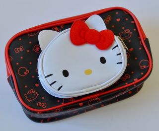 Vintage Red Black Sanrio Hello Kitty Makeup Pouch Bag Collectible Bow