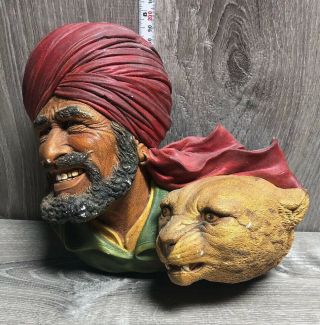 Vintage 1963 Bossons England Deccan Hunters India Man Cougar 3d Style Chalkware