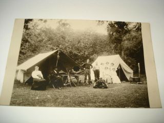 1910 Rppc Real Photo Victor Phonograph Campers Shotguns Postcard